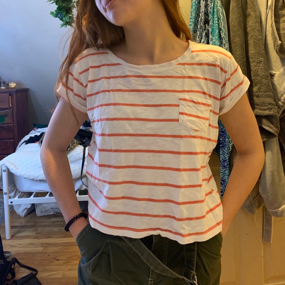 stripped pink and white t with pocket